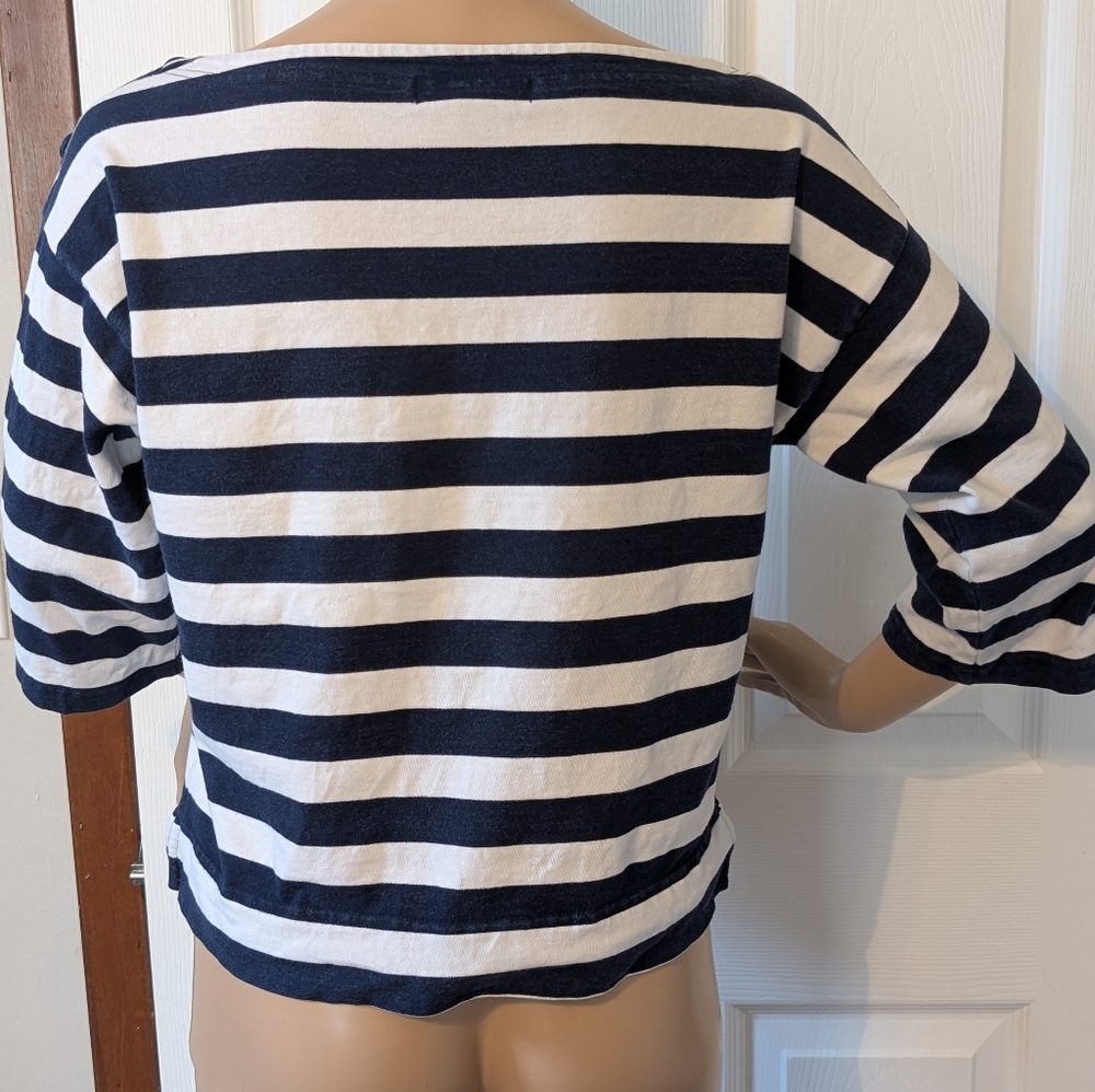 Lauren Ralph Lauren Striped 3/4 Sleeve Boatneck Top - Navy and White Women's PM - Picture 4 of 8